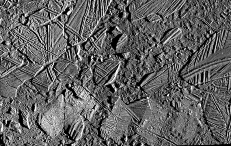 Galileo image showing a young chaos region on the surface of Europa.